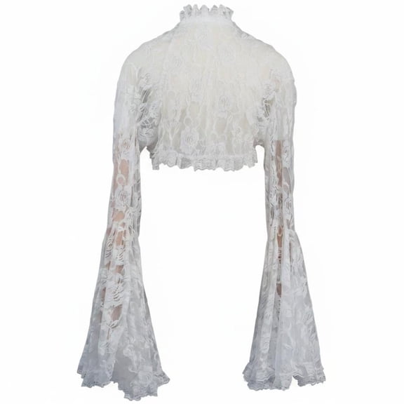 Byfri Gothic Lace Bolero Shrug, Sheer Flare Sleeve Cover-Up Top for Women, White 55x68cm