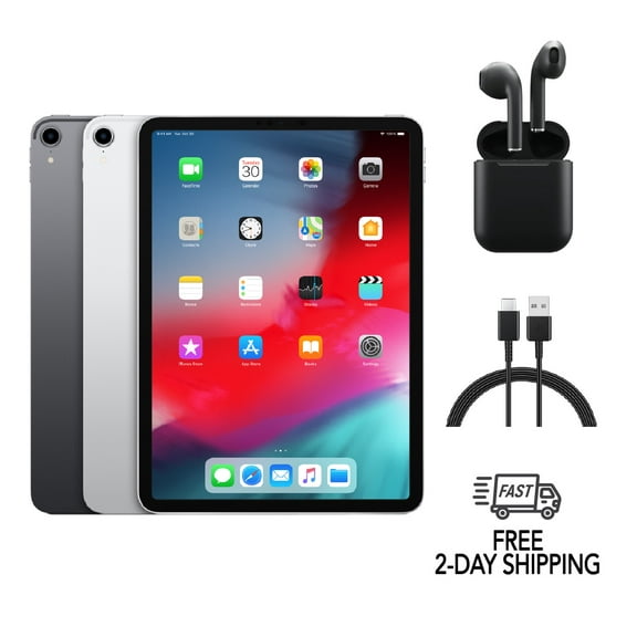 Pre-Owned Apple iPad Pro 11 (2018) A2013 (WiFi   Cellular Unlocked) 64GB Silver w/ Wireless Earbuds
