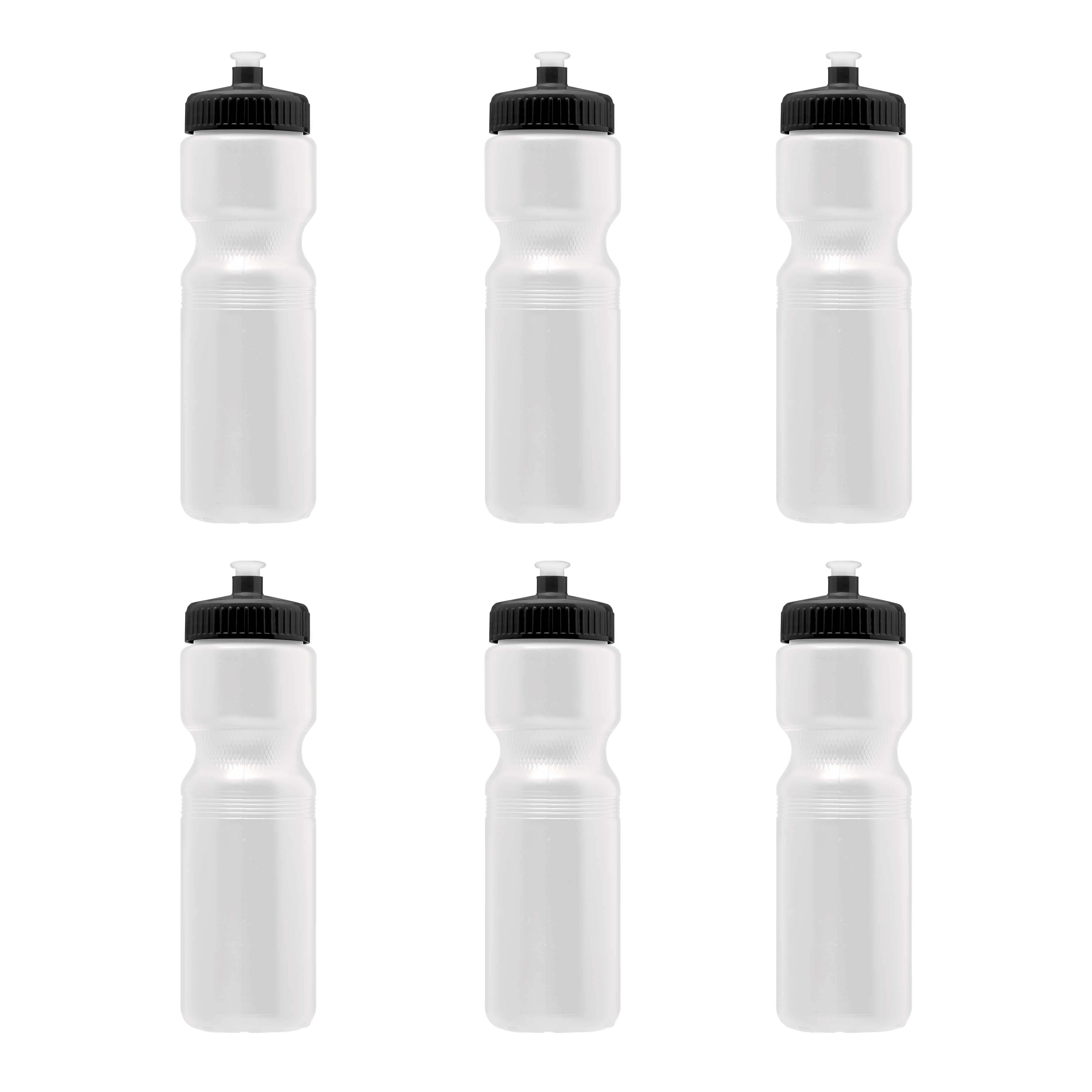 Water Bottles with Push Cap 28 oz. Set of 6, Bulk Pack - Reusable, Great for Gym, Hiking, Cycling, School - White
