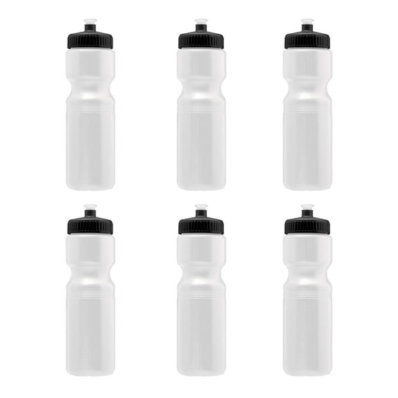 Water Bottles with Push Cap 28 oz. Set of 6, Bulk Pack - Reusable, Great for Gym, Hiking, Cycling, School - White