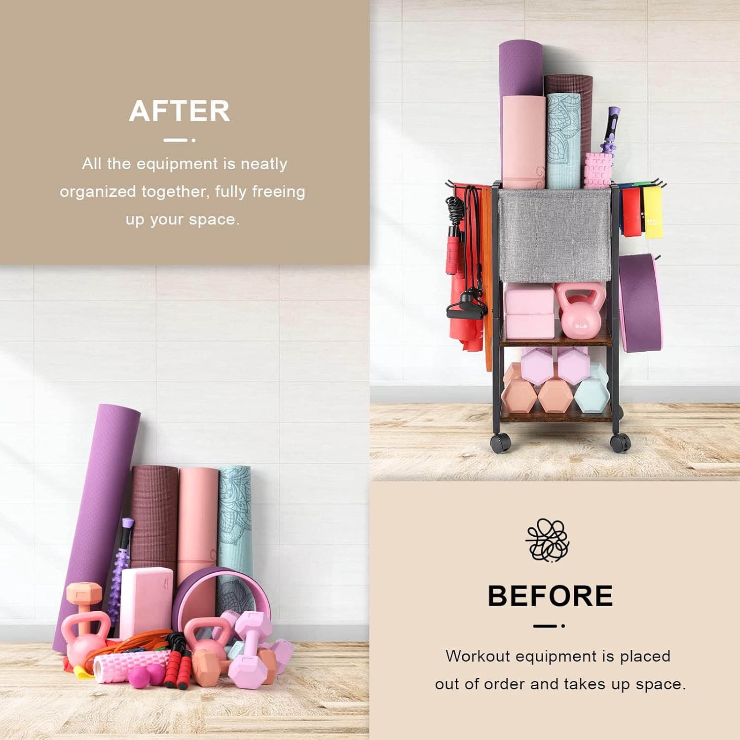 Yoga Mat Storage Rack Home Gym Equipment Organizer for Dumbbell, Kettlebell and More Accessories