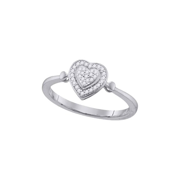 FB Jewels 10kt White Gold Womens Round Diamond Heart Frame Cluster Ring 1/10 Cttw