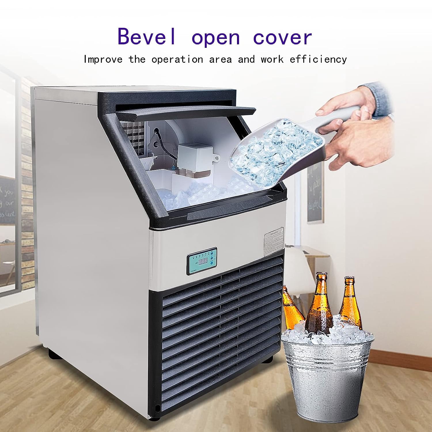 Kolice Commercial Automatic Ice Cube Machine,Ice Machine Ice Maker-132lbs per Day For Bars,Cafes, Milk-tea stores, Restaurants, Hotels,Bakeries, Dessert Shop