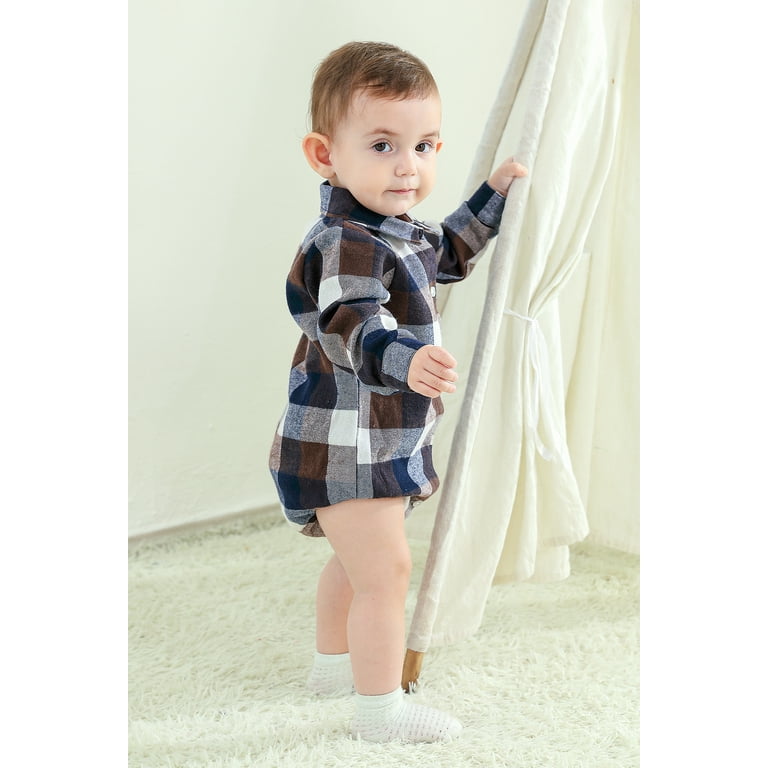 Younger Tree Newborn Baby Boy Girls Plaid Outfit Flannel Romper Tops Infant Long Sleeve Button Down Plaid Casual Bodysuit Clothes for 12 18 Months Walmart