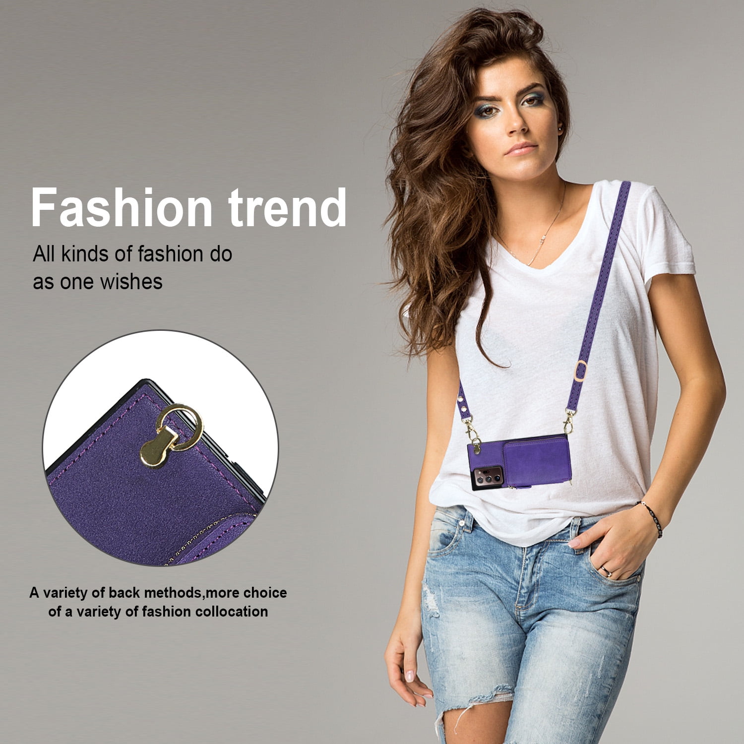 TECH CIRCLE For Galaxy Note 10+ Wallet Case,Card Holder Phone Case for Women, Zipper PU Leather Purse Kickstand Folio Flip Case with Crossbody Strap for Samsung Galaxy Note 10 Plus 5G 6.8” 2019,Purple