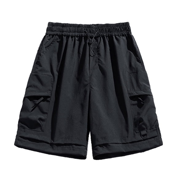HOOMEUMY Men's Cargo Shorts Summer Beach Shorts with Pockets Lightweight Quick Dry Drawstring Elastic Waist Loose Fit Bermuda Short Pants Black L