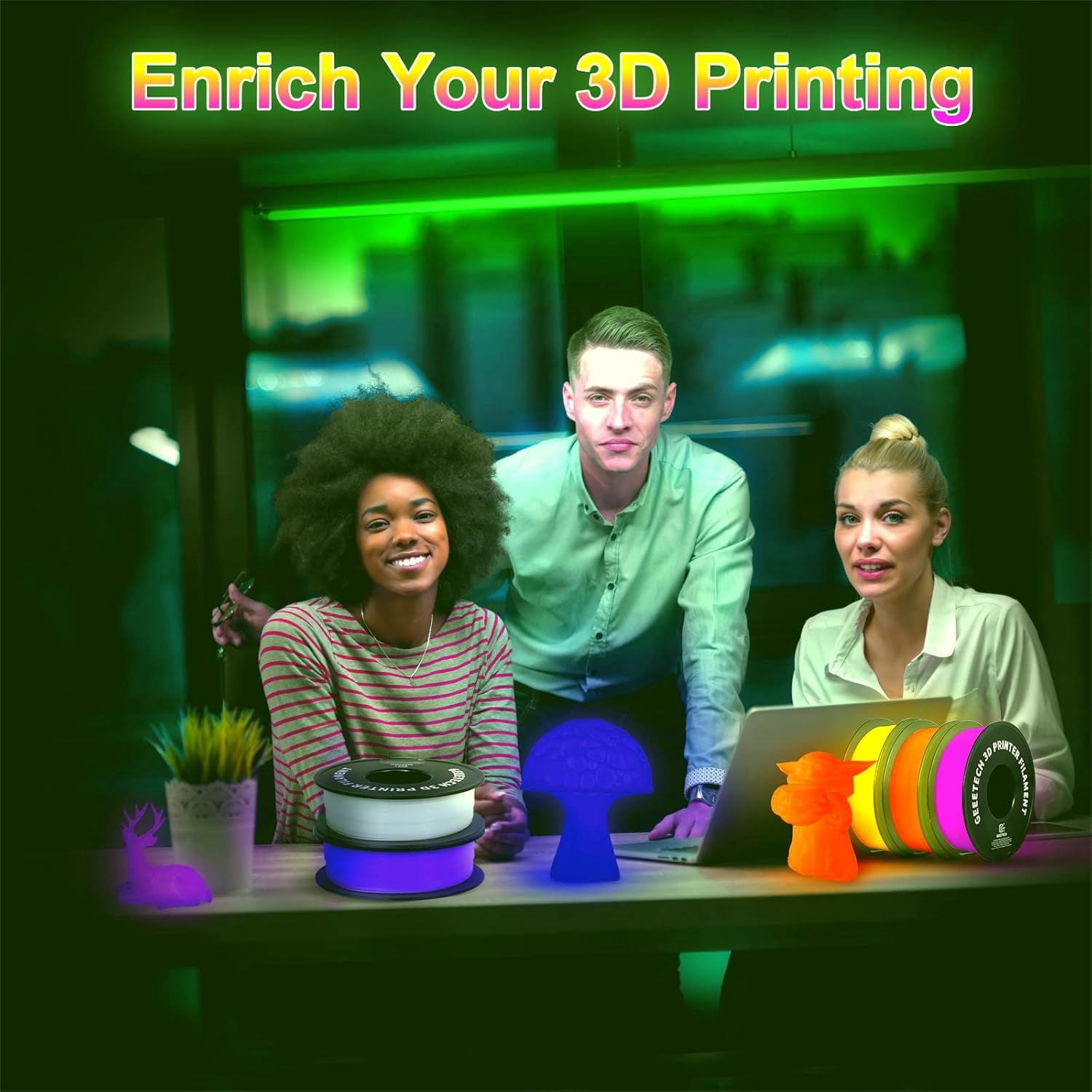 Geeetech 3D Printer Filament, Luminous Multicolor PLA Filament 1.75mm, Accuracy +/- 0.03mm Luminous purple 1kg (2.2lbs)