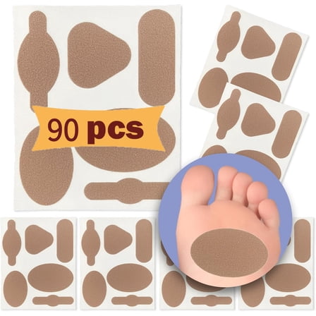 Moleskin for Blisters, Moleskin Adhesive Pads, Multi-Shaped Moleskin Padding for Feet, Shoes, Toes, Heel | Blister Prevention Tape Patch Reduce Friction - 15 Sheets (90 Pieces Total)