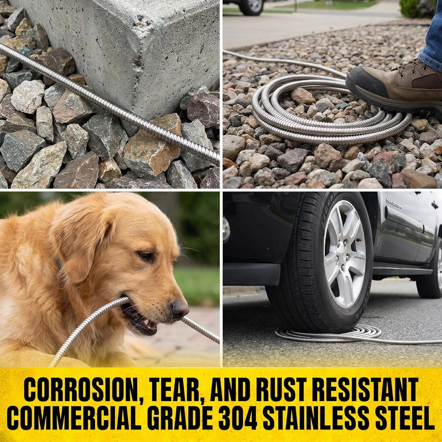 BIONIC STEEL 25 Ft Metal Garden Hose with Sprayer Nozzle, Non Kinking Designed Stainless Steel Heavy Duty Water Hose 100 Ft x 5/8 in. Flexible NON Expandable for Uninterrupted Water Flow, 500 PSI