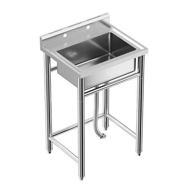 Yeshouse Fregadero de cocina comercial de acero inoxidable independiente con tubo, escurridor de filtro y grifo giratorio de 360°, ideal para lavandería, patio, garaje o cocina