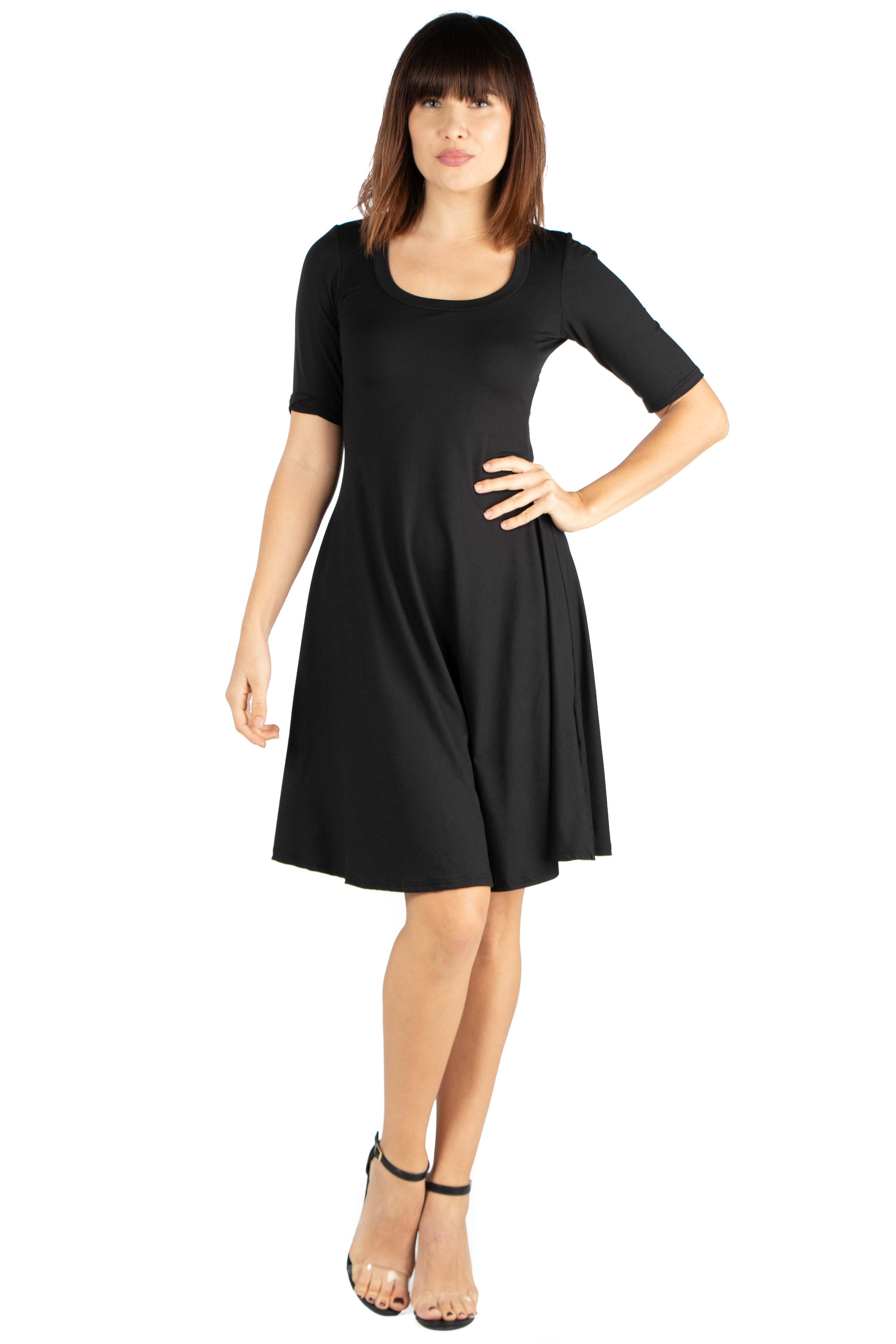 24seven Comfort Apparel Elbow Sleeve Knee Length Dress in Black Size S ...