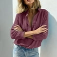 thumbnail image 7 of Lenpel Blouses for Women Long Sleeve Half Button Collared Pleated Solid Color Casual Tops Loose Trendy Blouses(Wine,Medium), 7 of 7