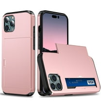 Compatible with iPhone 16 Pro Case with Card Holder, Dual Layer Heavy Duty Protective Military Grade Shockproof Hidden Card Slot Slim Wallet Phone Cover for Women&Men,Rosegold