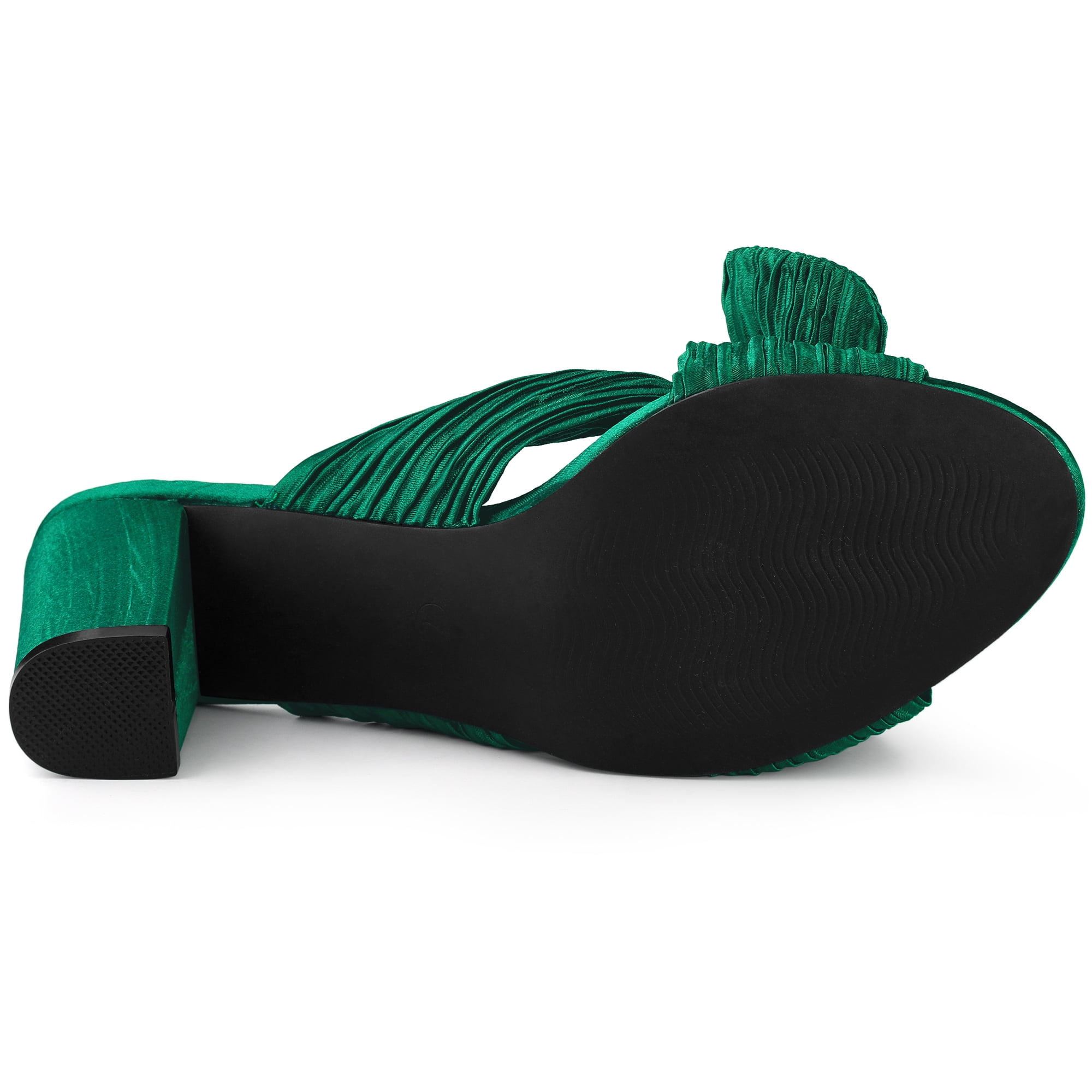 DARING DIVA Women's Pleated Bow Heels Slip on Chunky Heel Slouches Green 8