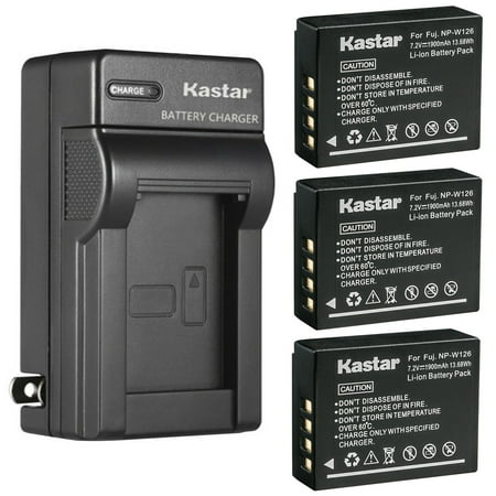 Kastar 3-Pack Battery and AC Wall Charger Replacement for Fujifilm NP-W126 NP-W126s Battery BC-W126 Charger Fujifilm X-H1 X-M1 X-S10 X-T1 X-T2 X-T3 X-T10 X-T20 X-T30 X-T100 X-T200 Camera
