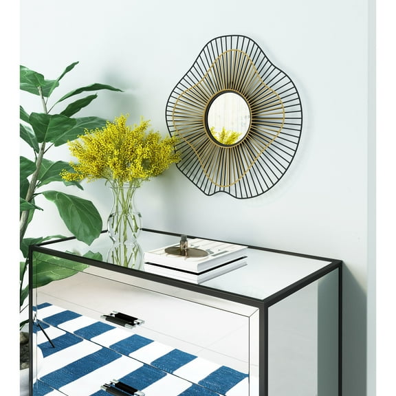 Comet Round Mirror Black & Gold Wall Decor, Modern Style, Hangs vertically only, Iron, Decor Mirrors