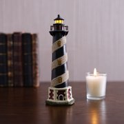 Hosley 8 Inch Tall Coastal Beach Themed Tabletop Resin Lighthouse Blinking Tower Light