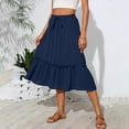 thumbnail image 4 of Huresd Skirts for Women Tiered Cotton Linen Skirt High Waist Literary And Retro Midi Skirts for Women with Pockets Navy L, 4 of 6