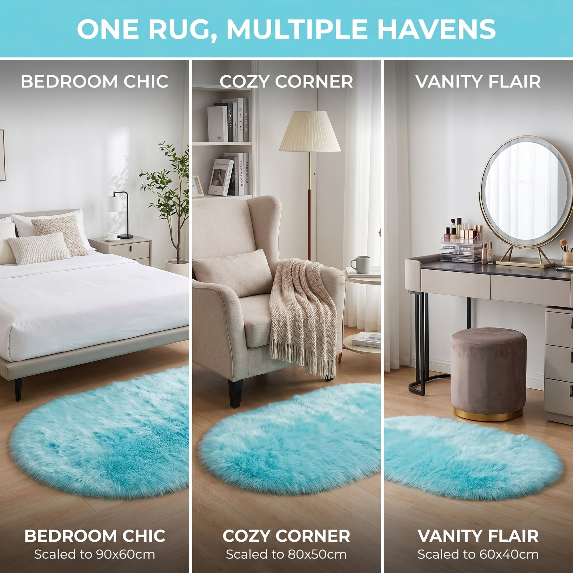 Unique Bargains Shaggy Area Rug Ultra Fluffy Non-Slip Fuzzy Carpet 35" x 24" Blue