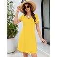 thumbnail image 4 of Chiclily Women's Summer Casual T-Shirt Dress - Short Sleeve Crisscross V-Neck Swing A-Line Tunic Sundress with Pockets, Yellow Size L, 4 of 6