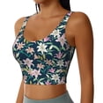 thumbnail image 2 of Vsdgher Lilies Flowers Print Women Sleeveless Athletic Tank Top Built-in Bra Camisole Sports Vest for Yoga Running Fitness Exercise with Removable Pads, 2 of 8