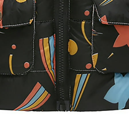 

BIZIZA Coat for Toddler Long Sleeve Tops Zip Up Faux Fur Pockets Cartoon Print Hooded 1-6Y Chlid Baby Black 110
