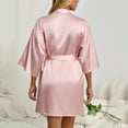thumbnail image 5 of Xfvqtps Womens Pajama Bridal Bridesmaids Robes 3/4 Sleeve V Neck Solid Color Satin Soft Comfortable Silky Nightwear Pink, 5 of 6