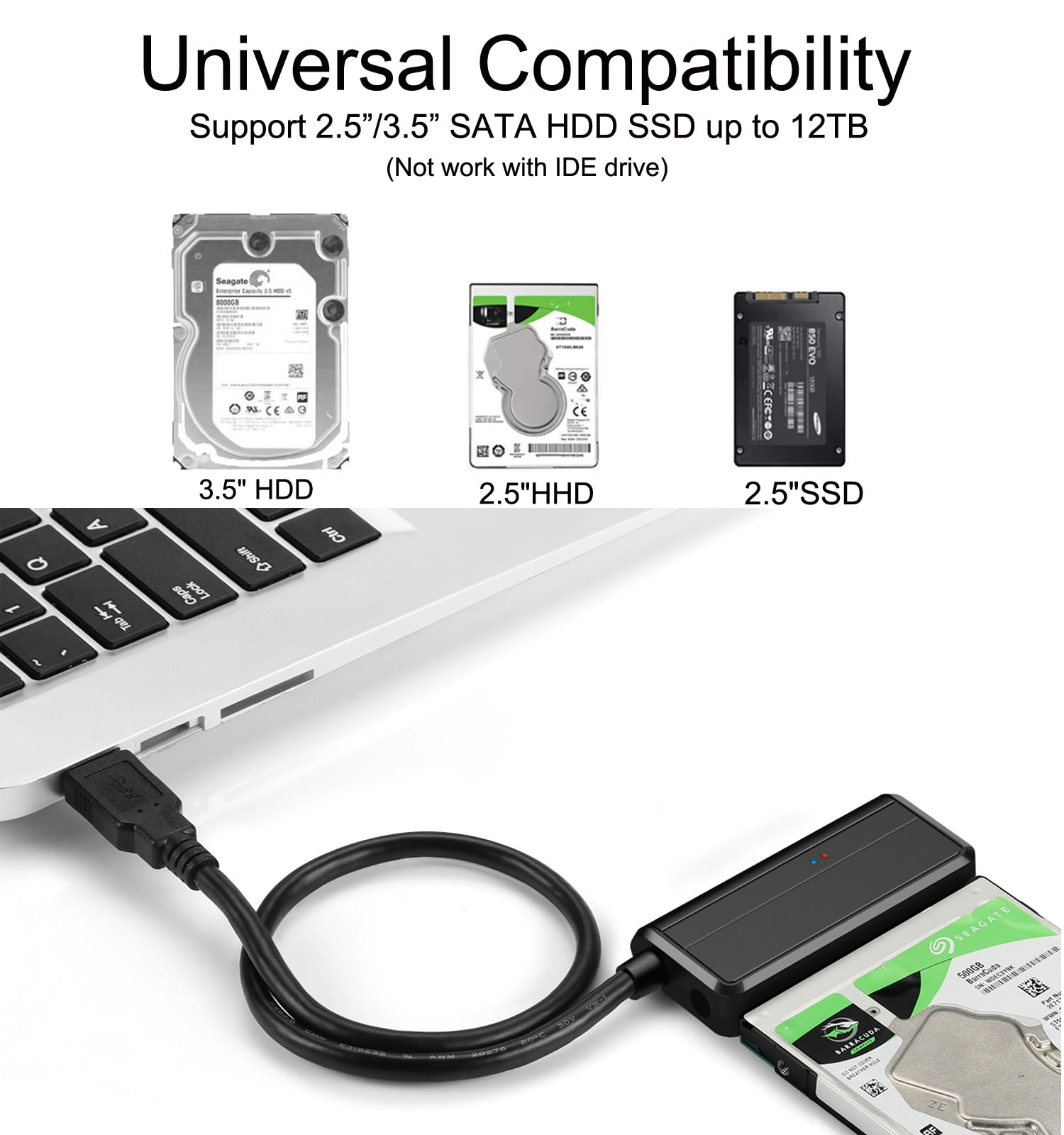 EYOOLD USB 3.0 to IDE SATA Adapter, External Hard Drive Reader Recovery  Converter Compatible 2.5 3.5 SSD HDD 