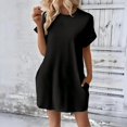 thumbnail image 4 of YUEVORA Women's Casual Solid Color Round Neck Short Sleeve T-Shirt Dress with Pockets, Loose Fit A-Line Dress for Spring & Summer, 4 of 4