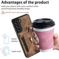 thumbnail image 6 of Phone Case for Samsung Galaxy S21 5G 6.2 inch Wallet Cover with Tempered Glass Screen Protector and Wrist Strap Lanyard RFID Credit Card Holder Ring Stand Cell Accessories S 21 21S G5 Women Men Brown, 6 of 13