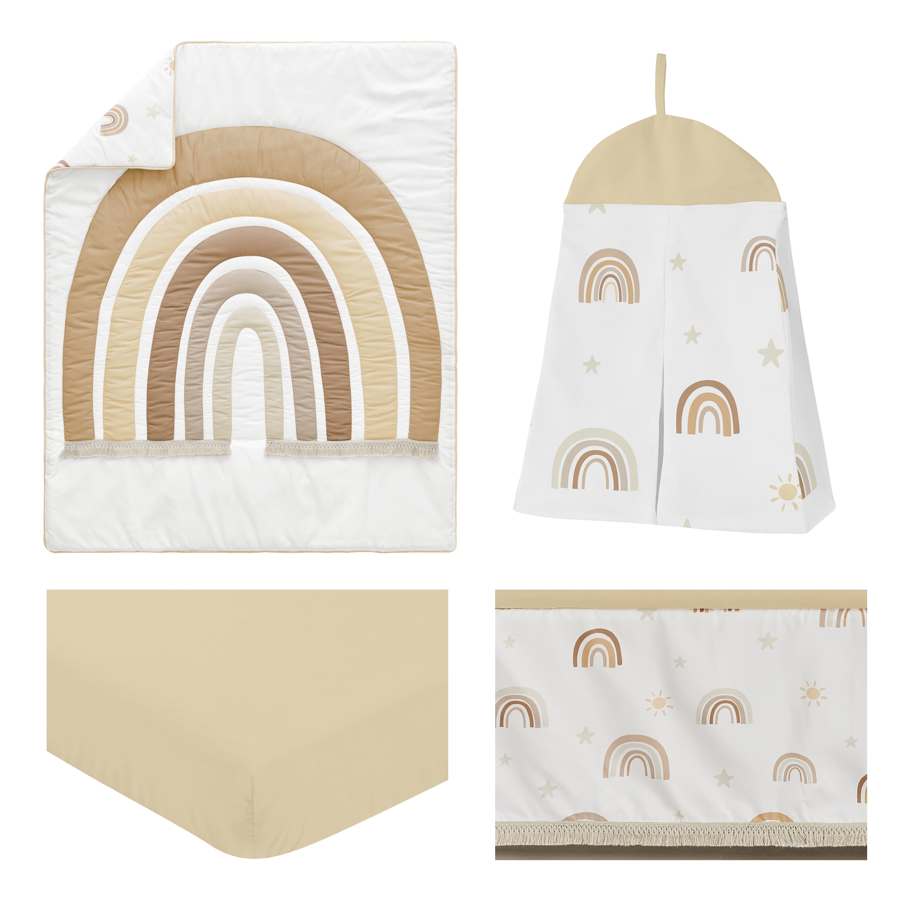 Sweet Jojo Designs Boho Rainbow Neutral Taupe Yellow and Beige 4 Piece Crib Bedding Set