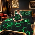 thumbnail image 3 of meiyoeat Gradient Gamepad Twin Bedding Sets for Boys Gamers, Neon Honeycomb Green Gaming Bedding Comforter Set, Black Reversible 7 Pieces, 3 of 6