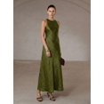 thumbnail image 6 of Women Olive Green Satin Maxi Dress Elegant Halter Neck Sleeveless Evening, 6 of 7