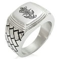 thumbnail image 1 of Stainless Steel Nautical Compass Dial & Anchor Geometric Pattern Step-Down Biker Style Polished Ring, 1 of 1