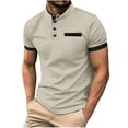 thumbnail image 2 of Mens Patchwork Button-Up Short Sleeve Stand Collar Top Stand Collar Top/Shirt, 2 of 6