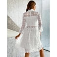 thumbnail image 4 of EILLY BAZAR Women's Lace Dresses Mesh Insert Mock Neck Flounce Sleeve White M, 4 of 4