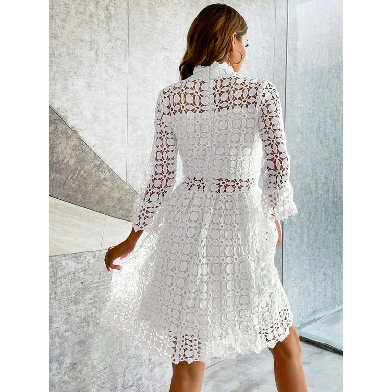chinese dress ladies Open Back Mock Neck Lace Dress
