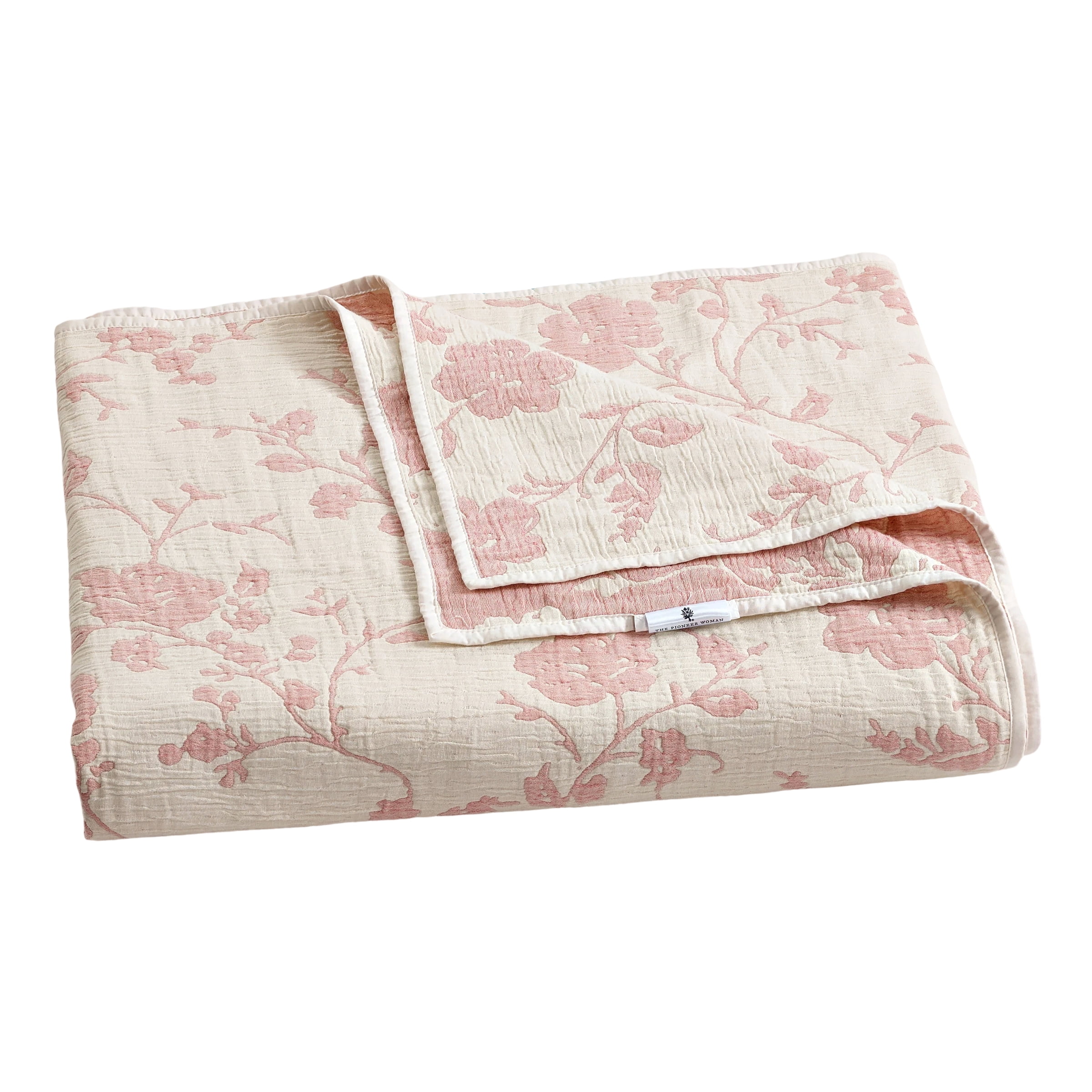 The Pioneer Woman Agatha Floral Gauze Quilt, King, Rose Herb Pink, Reversible Bedding