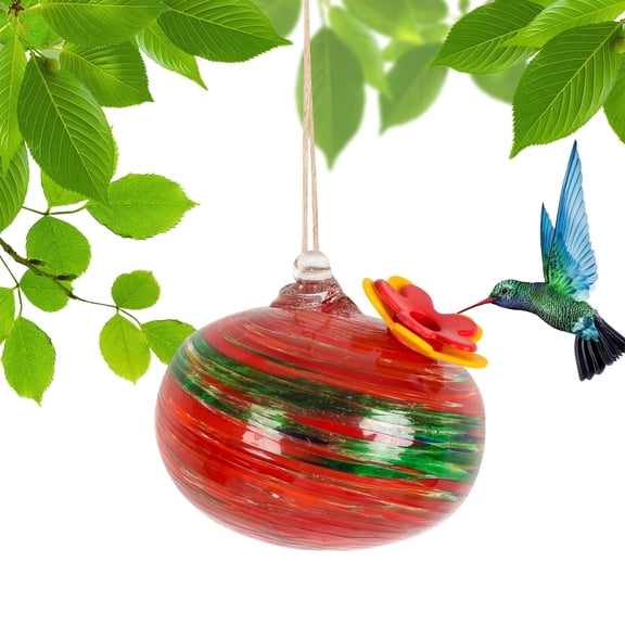 MARCHROSE Hand Blown Glass Hummingbird Feeder for Outdoors Hanging,3in