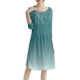 thumbnail image 4 of QIJIE Dresses for Women Summer 3/4 Sleeve Holiday Boho Floral Swing Midi Dress Crew Neck Flowy Sundress A-Line Vacation Casual Wedding Guest Dresses with Pockets Cyan 2XL, 4 of 6