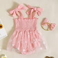 thumbnail image 4 of Baby Girls Bodysuits Onesies bow Suspenders Floral Headbands Clothes Summer One-Piece Overalls Outfits Pink 3-6M, 4 of 6