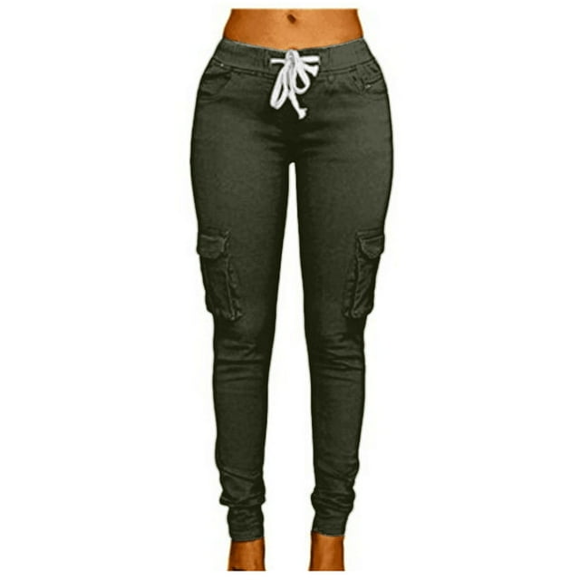 asjyhkr Plus Size Womens Cargo Base Layer High Waist Drawstring Legging Jogger Stretch Tights with Pockets,S-4XL