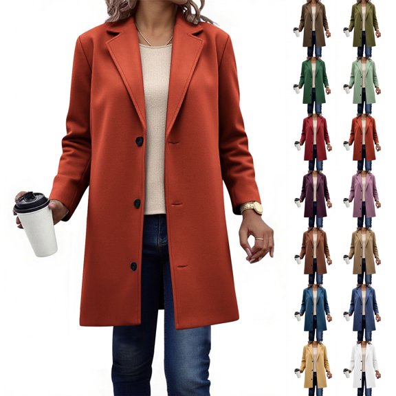 Womens Fall Coats Solid Color Casual Thicken Wool Stand Collar Inner Lining Pocket Breasted Tweed Coat XXXXXL