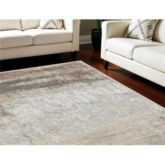 HomeRoots 556215 8 x 10 ft. Abstract Non Skid Rectangle Area Rug, Gray & Ivory