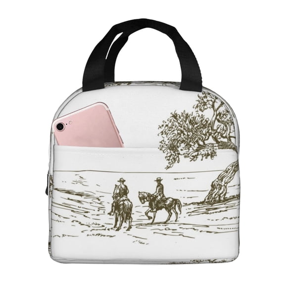 Picia Cowboys Riding A Horse Near A Tree Printed Lunch box Lunch bag for Men Women Large Capacity Lunchbox Reusable Lunch Bags Insulated Lunch Bag Lunch Box Cooler