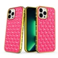 thumbnail image 2 of For Apple iPhone 14 Pro Max (6.7") Luxury Chrome Diamonds Rhinestone Thick TPU Shiny Bling Protective Rubber Frame Cover ,Xpm Phone Case [ Hot Pink ], 2 of 4