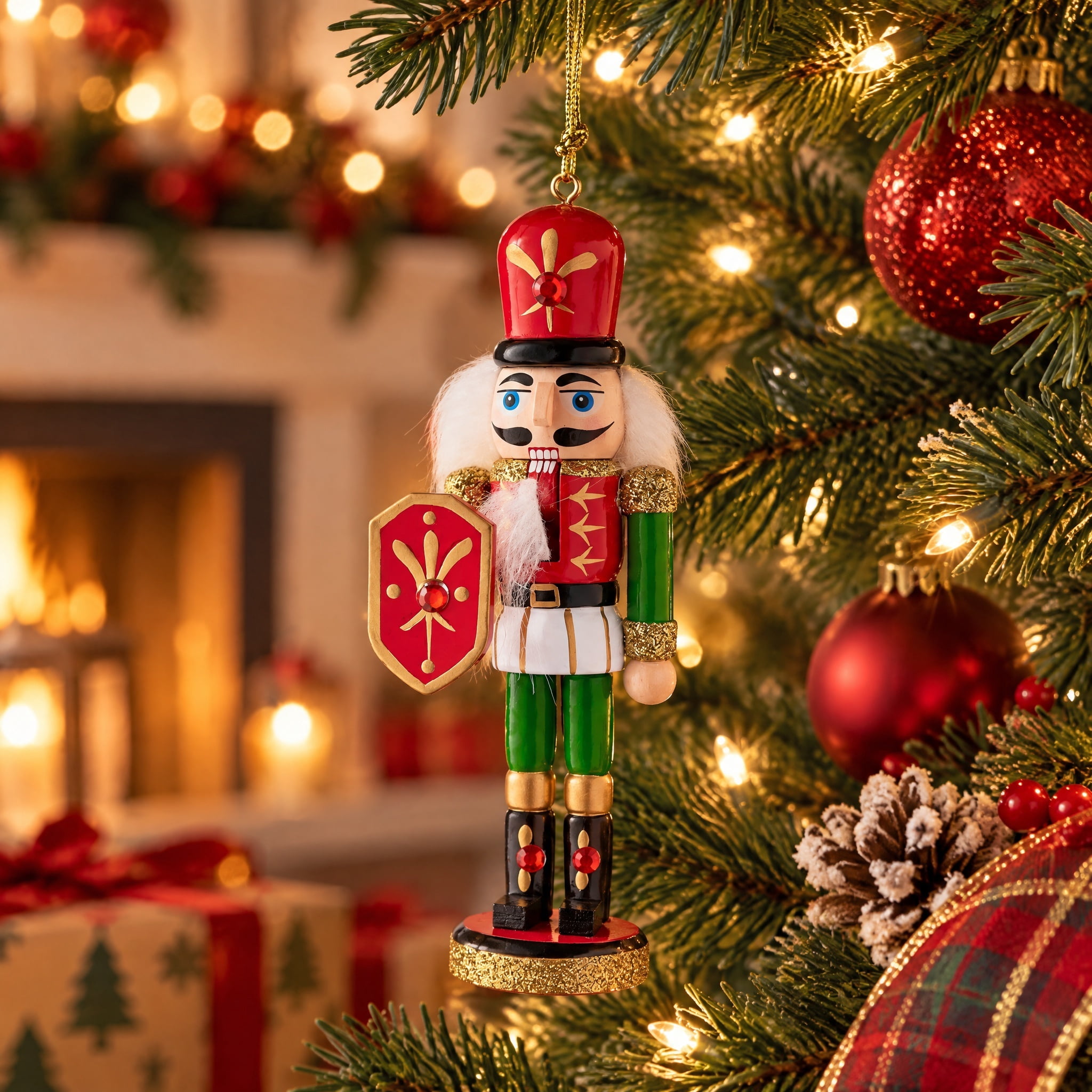 Multicolor Nutcracker with Shield Christmas Ornament, 5.8", by Holiday Time