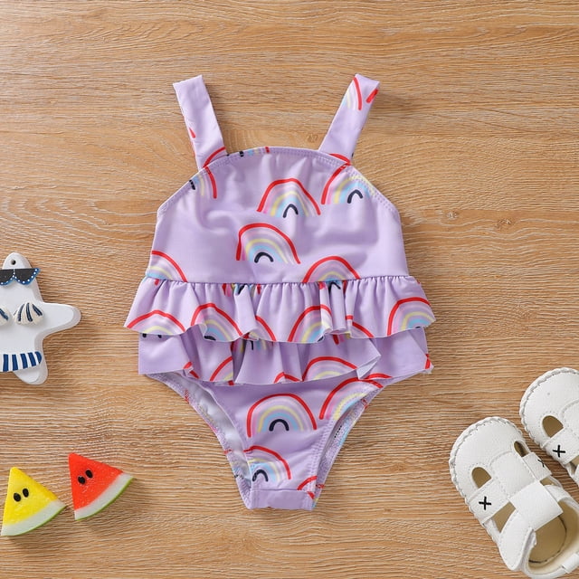 LSLJS Maillot une Pièce à Bretelles Imprimé d'Été pour Tout-Petites Filles, Maillot de Bain pour Bébé