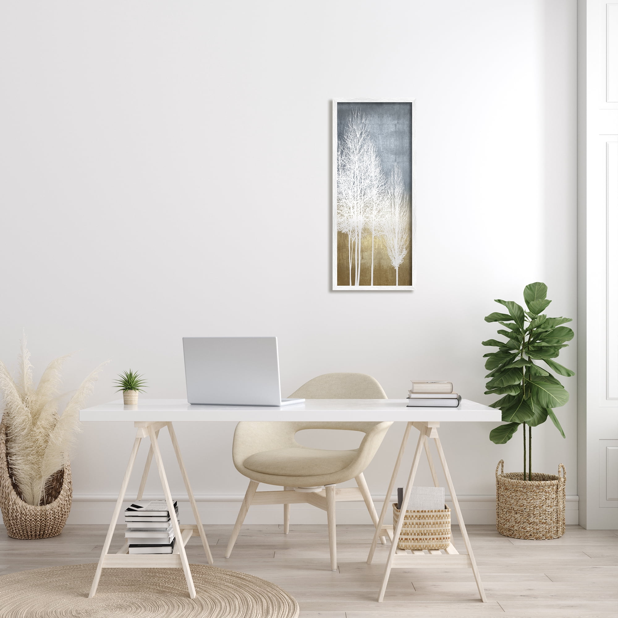 Stupell Industries Tall Tree Line Bare White Trees over Abstract Pattern, 13 x 30, Designed by Kate Bennett