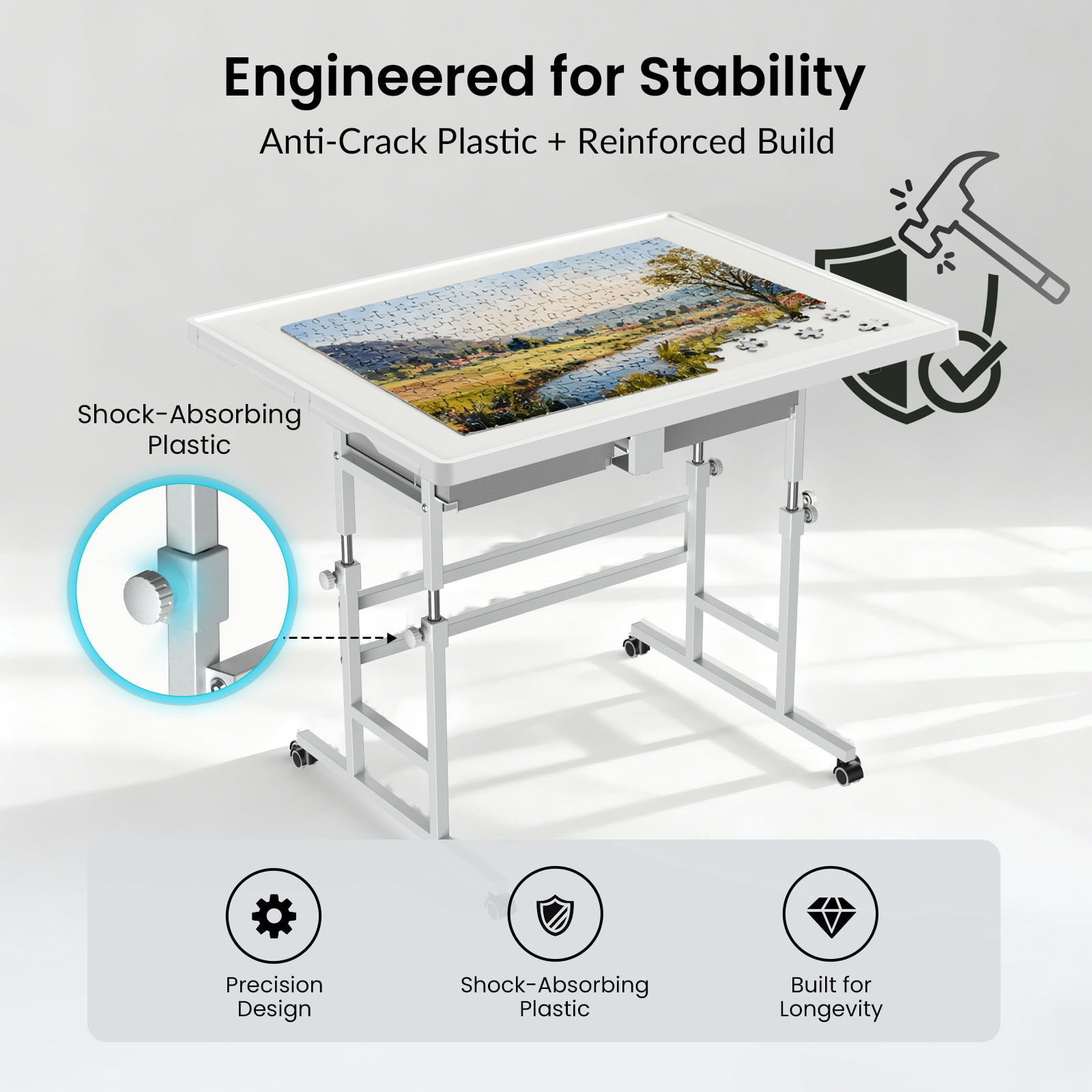 1500 Piece Light-Weight Adjustable Tilting Plastic Jigsaw Puzzle Table for Adults, 35"x26" Multi-Functional Puzzle Board with 4 Drawers & Protective Cover, 45-Degree Any-Angle Tilt